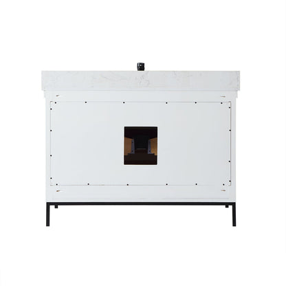 Kesia 48" Single Bathroom Vanity Set in White with Aosta White Engineered Stone Countertop with Mirror