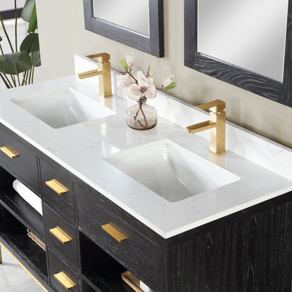 Kesia 60" Double Bathroom Vanity Set in Black Oak with Aosta White Engineered Stone Countertop with Mirror