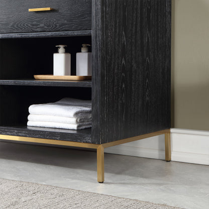 Kesia 60" Double Bathroom Vanity Set in Black Oak with Aosta White Engineered Stone Countertop with Mirror
