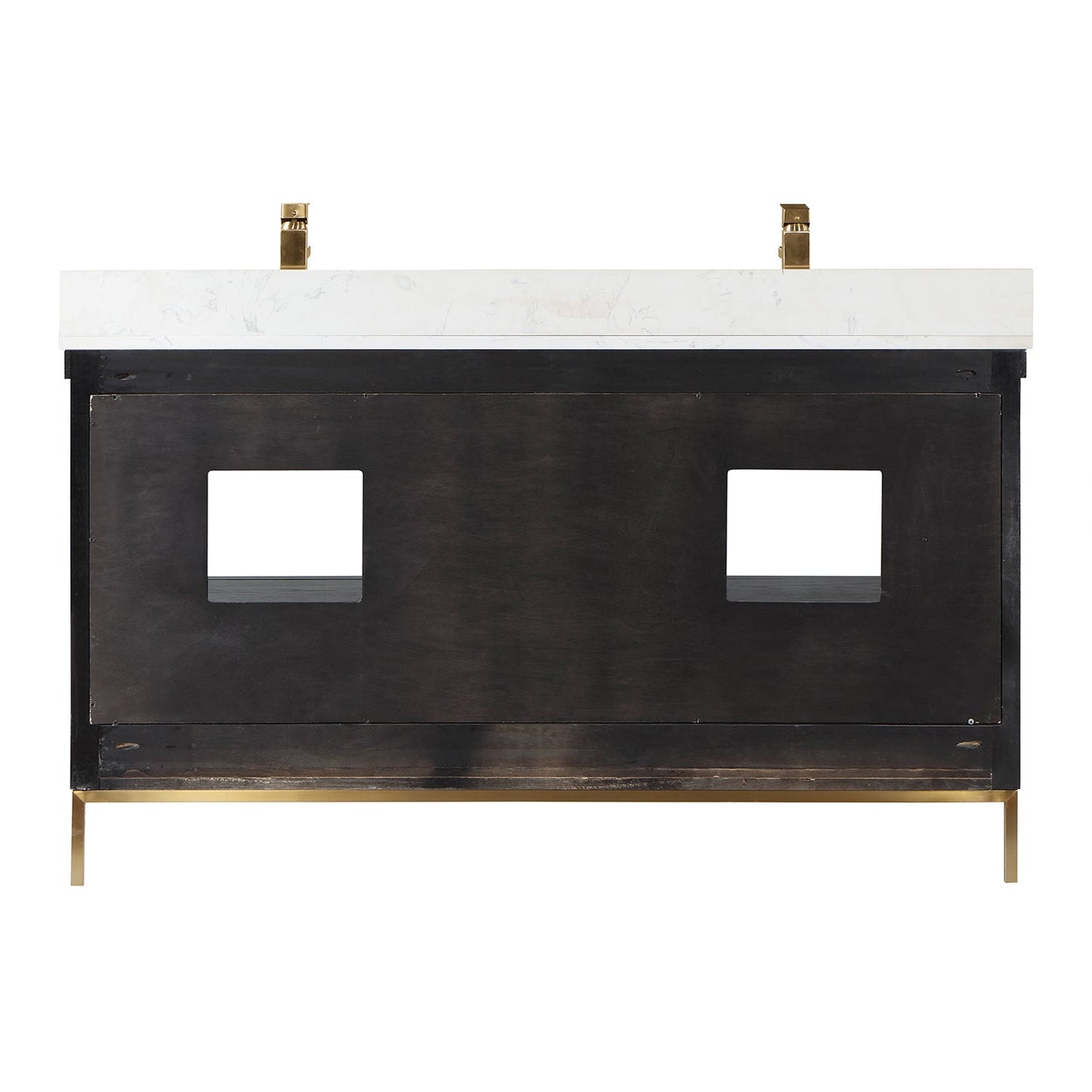 Kesia 60" Double Bathroom Vanity Set in Black Oak with Aosta White Engineered Stone Countertop with Mirror