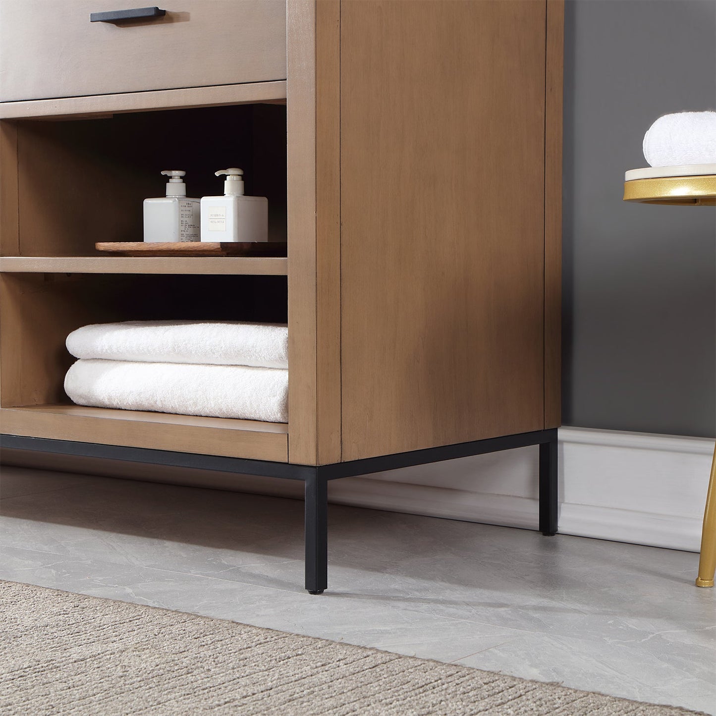 Kesia 60" Double Bathroom Vanity Set in Brown Pine with Aosta White Engineered Stone Countertop without Mirror