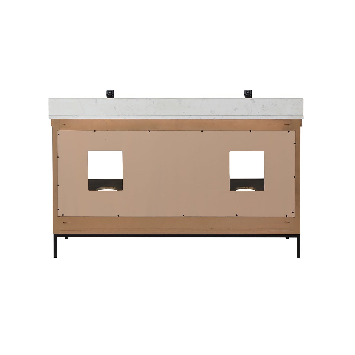 Kesia 60" Double Bathroom Vanity Set in Brown Pine with Aosta White Engineered Stone Countertop without Mirror