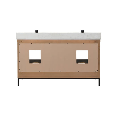 Kesia 60" Double Bathroom Vanity Set in Brown Pine with Aosta White Engineered Stone Countertop without Mirror
