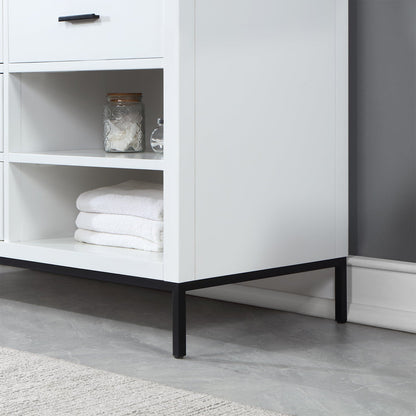 Kesia 60" Double Bathroom Vanity Set in White with Aosta White Engineered Stone Countertop without Mirror