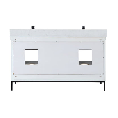 Kesia 60" Double Bathroom Vanity Set in White with Aosta White Engineered Stone Countertop with Mirror