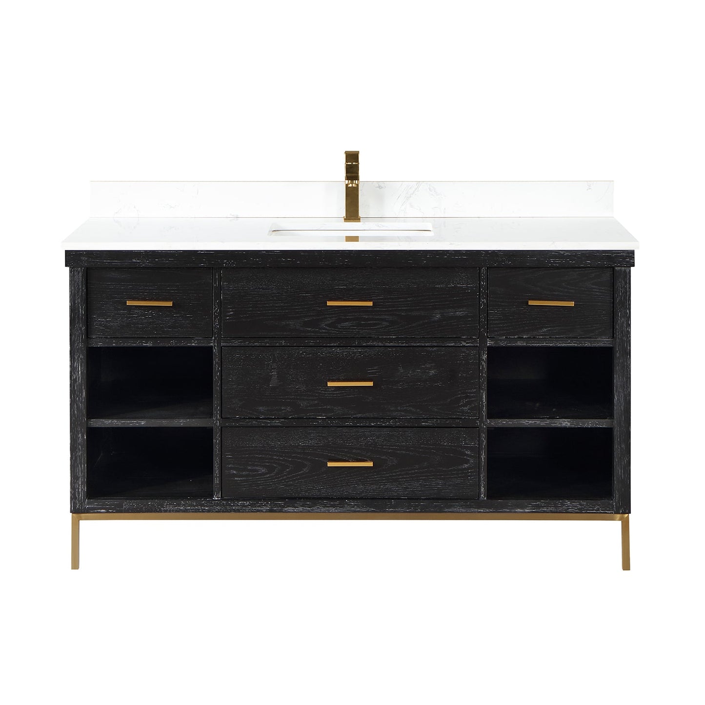 Kesia 60" Single Bathroom Vanity Set in Black Oak with Aosta White Engineered Stone Countertop without Mirror