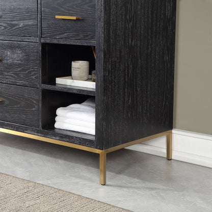 Kesia 60" Single Bathroom Vanity Set in Black Oak with Aosta White Engineered Stone Countertop without Mirror
