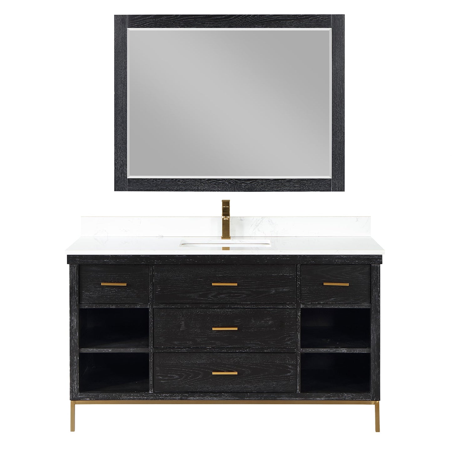 Kesia 60" Single Bathroom Vanity Set in Black Oak with Aosta White Engineered Stone Countertop with Mirror