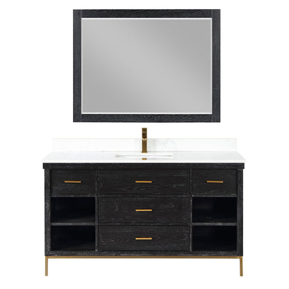 Kesia 60" Single Bathroom Vanity Set in Black Oak with Aosta White Engineered Stone Countertop with Mirror