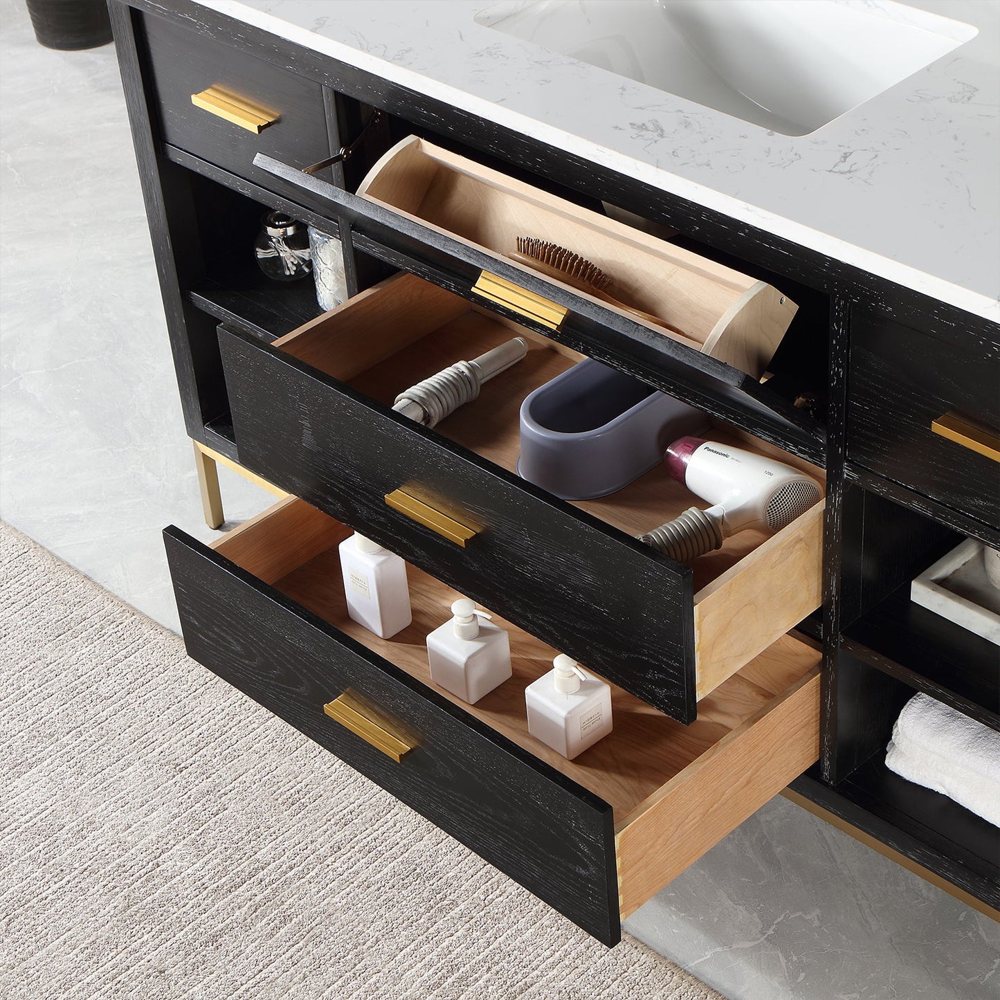 Kesia 60" Single Bathroom Vanity Set in Black Oak with Aosta White Engineered Stone Countertop with Mirror
