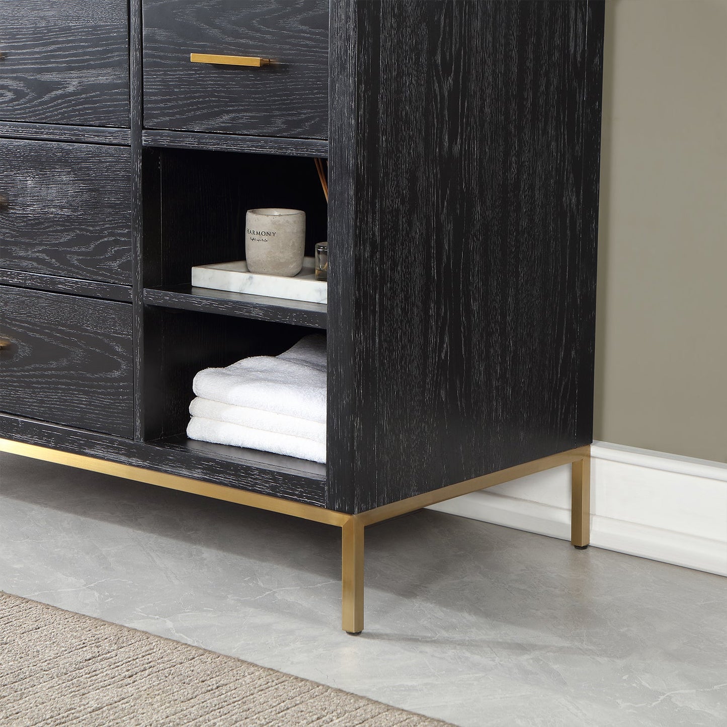 Kesia 60" Single Bathroom Vanity Set in Black Oak with Aosta White Engineered Stone Countertop with Mirror