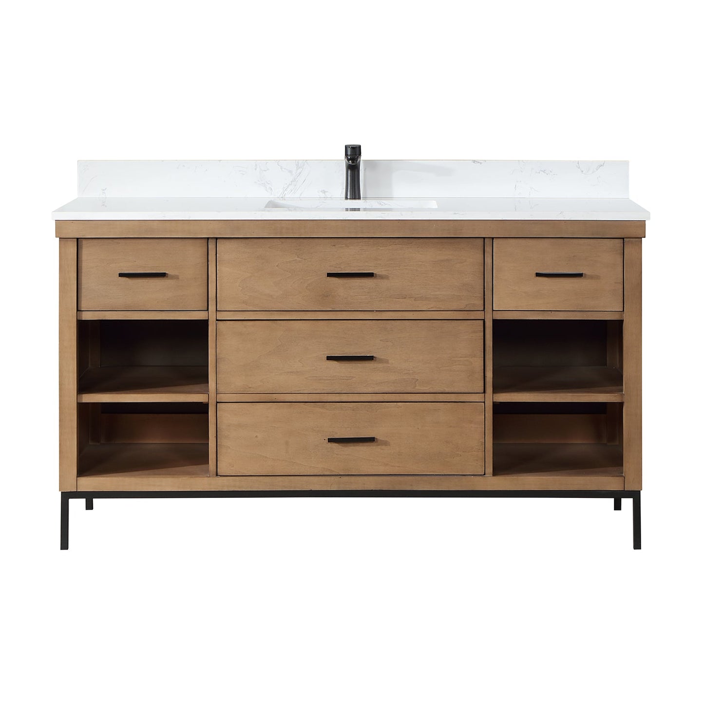 Kesia 60" Single Bathroom Vanity Set in Brown Pine with Aosta White Engineered Stone Countertop without Mirror
