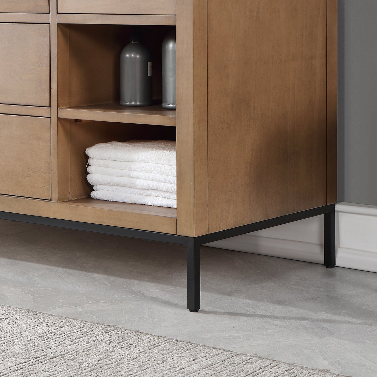 Kesia 60" Single Bathroom Vanity Set in Brown Pine with Aosta White Engineered Stone Countertop without Mirror