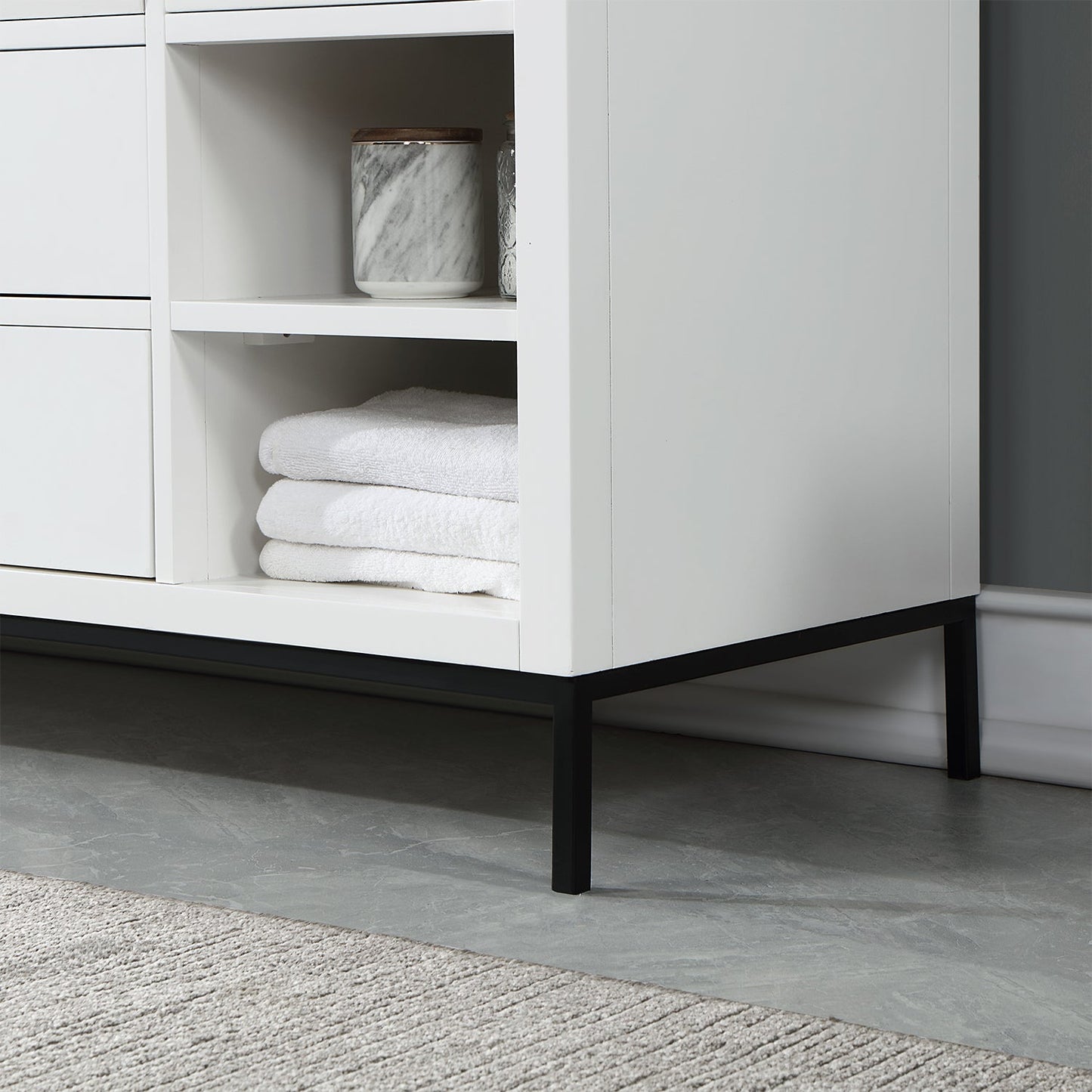 Kesia 60" Single Bathroom Vanity Set in White with Aosta White Engineered Stone Countertop without Mirror