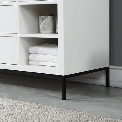Kesia 60" Single Bathroom Vanity Set in White with Aosta White Engineered Stone Countertop without Mirror