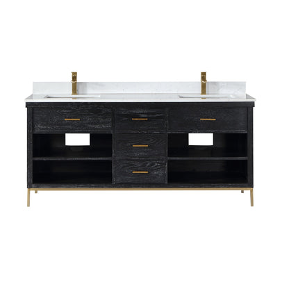 Kesia 72" Double Bathroom Vanity Set in Black Oak with Aosta White Engineered Stone Countertop without Mirror