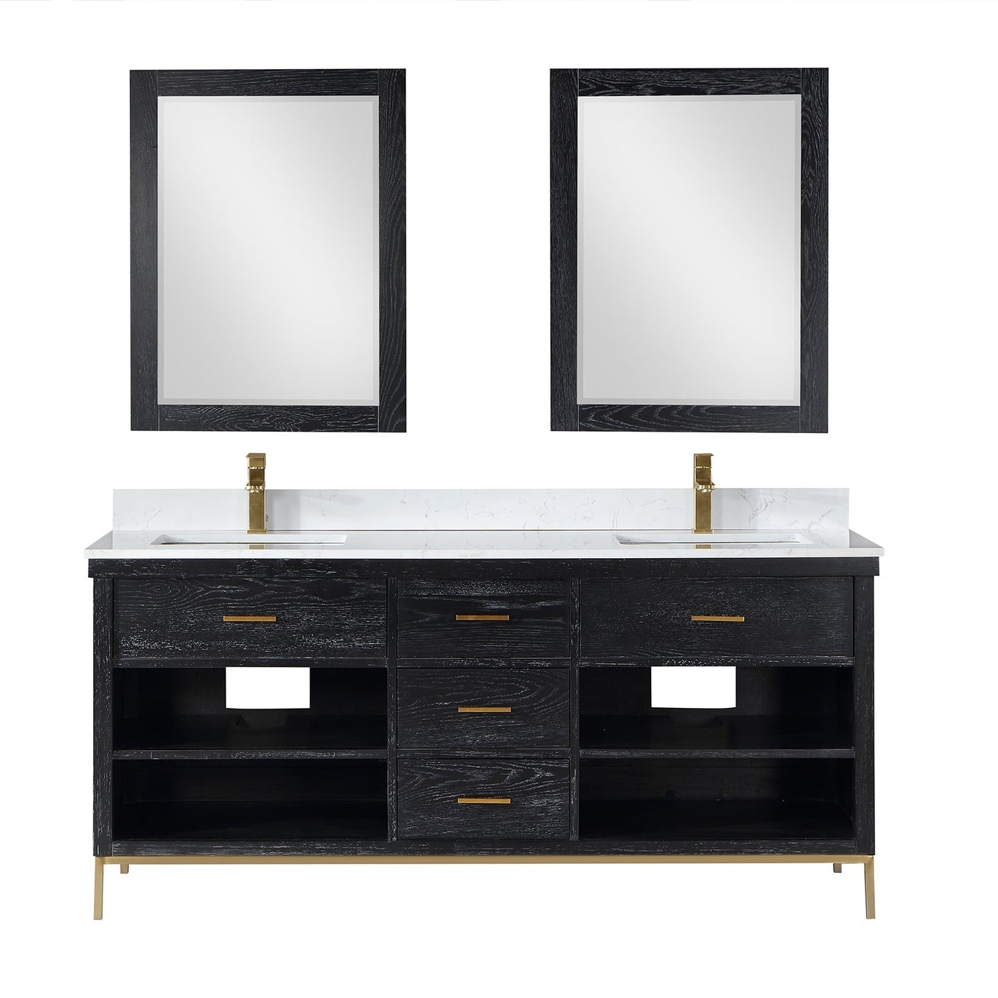 Kesia 72" Double Bathroom Vanity Set in Black Oak with Aosta White Engineered Stone Countertop with Mirror