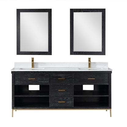 Kesia 72" Double Bathroom Vanity Set in Black Oak with Aosta White Engineered Stone Countertop with Mirror