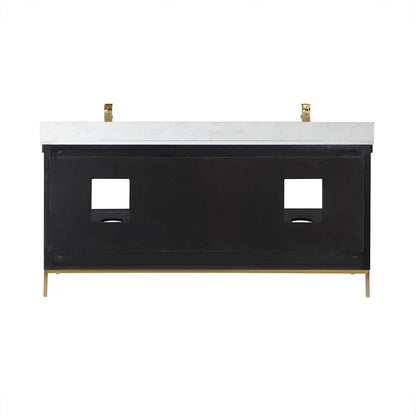 Kesia 72" Double Bathroom Vanity Set in Black Oak with Aosta White Engineered Stone Countertop with Mirror