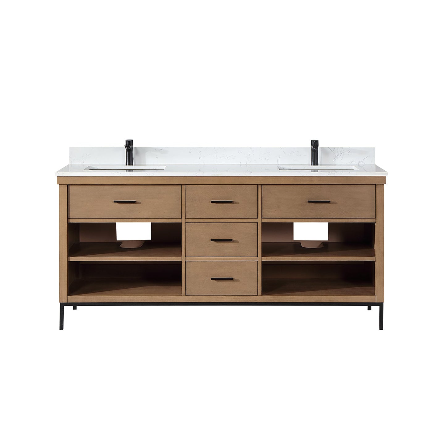 Kesia 72" Double Bathroom Vanity Set in Brown Pine with Aosta White Engineered Stone Countertop without Mirror
