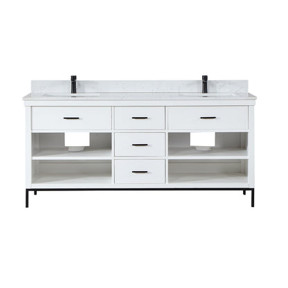 Kesia 72" Double Bathroom Vanity Set in White with Aosta White Engineered Stone Countertop without Mirror