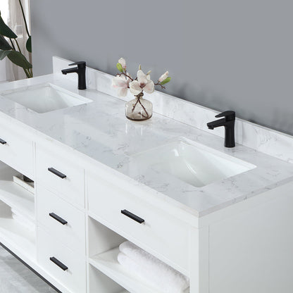 Kesia 72" Double Bathroom Vanity Set in White with Aosta White Engineered Stone Countertop without Mirror