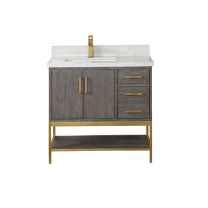 Wildy 36" Single Bathroom Vanity Set in Classical Grey with Grain White Engineered Stone Countertop without Mirror