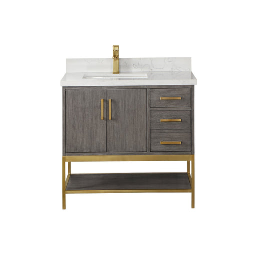 Wildy 36" Single Bathroom Vanity Set in Classical Grey with Grain White Engineered Stone Countertop without Mirror