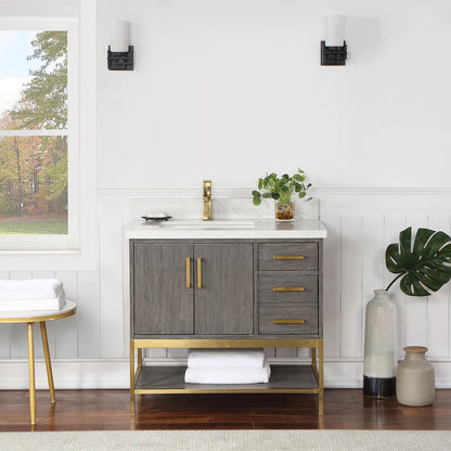 Wildy 36" Single Bathroom Vanity Set in Classical Grey with Grain White Engineered Stone Countertop without Mirror