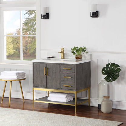 Wildy 36" Single Bathroom Vanity Set in Classical Grey with Grain White Engineered Stone Countertop without Mirror
