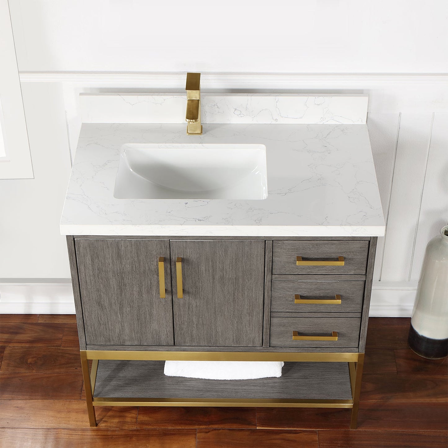 Wildy 36" Single Bathroom Vanity Set in Classical Grey with Grain White Engineered Stone Countertop without Mirror
