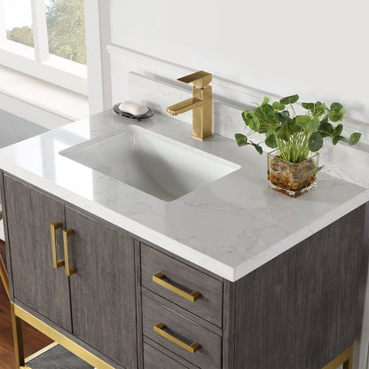 Wildy 36" Single Bathroom Vanity Set in Classical Grey with Grain White Engineered Stone Countertop without Mirror