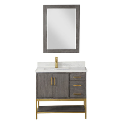 Wildy 36" Single Bathroom Vanity Set in Classical Grey with Grain White Engineered Stone Countertop with Mirror