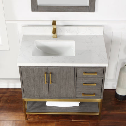 Wildy 36" Single Bathroom Vanity Set in Classical Grey with Grain White Engineered Stone Countertop with Mirror