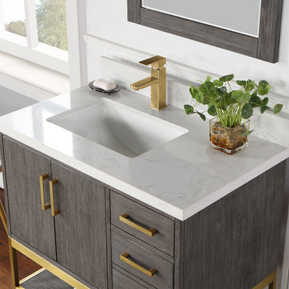 Wildy 36" Single Bathroom Vanity Set in Classical Grey with Grain White Engineered Stone Countertop with Mirror