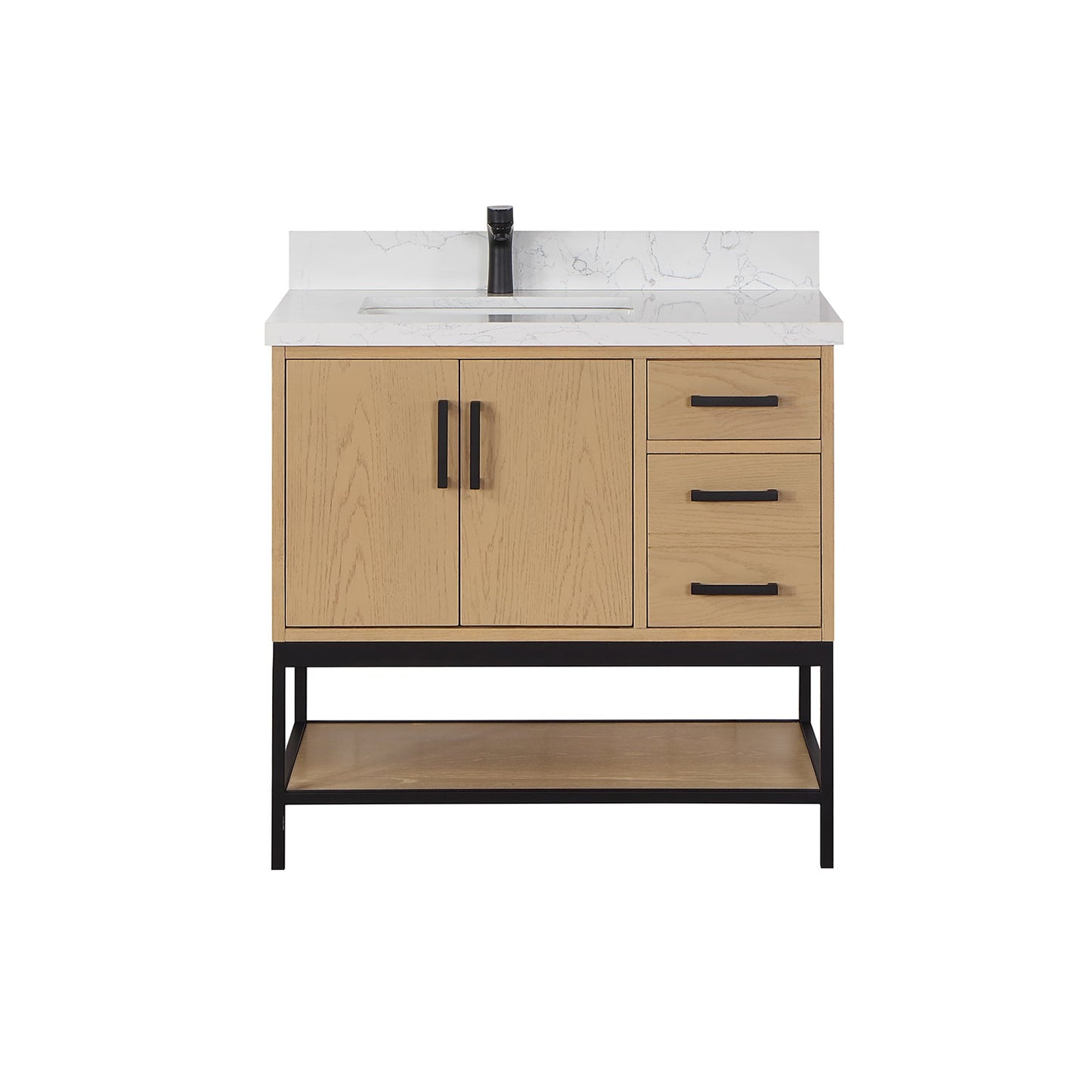 Wildy 36" Single Bathroom Vanity Set in Washed Oak with Grain White Engineered Stone Countertop without Mirror
