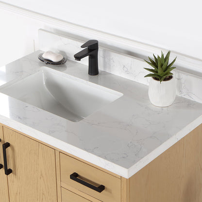 Wildy 36" Single Bathroom Vanity Set in Washed Oak with Grain White Engineered Stone Countertop without Mirror