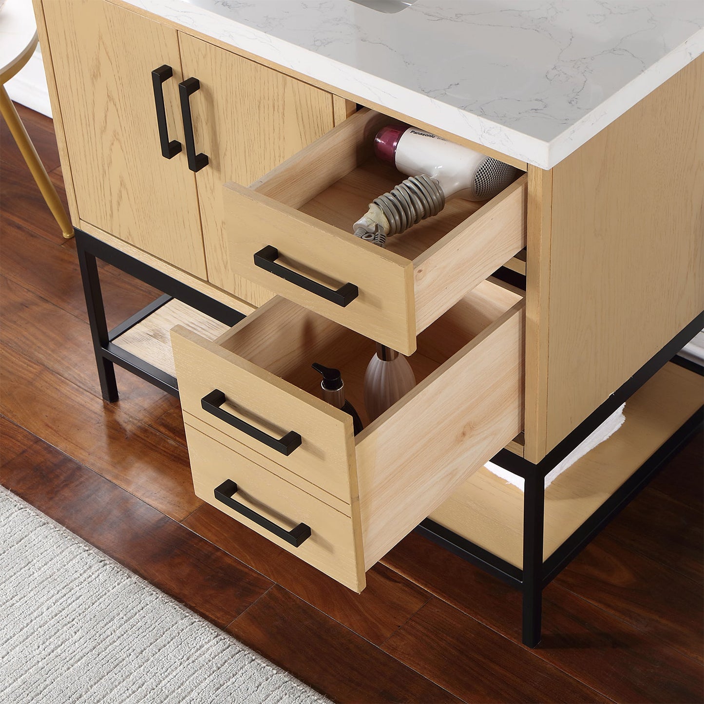 Wildy 36" Single Bathroom Vanity Set in Washed Oak with Grain White Engineered Stone Countertop without Mirror