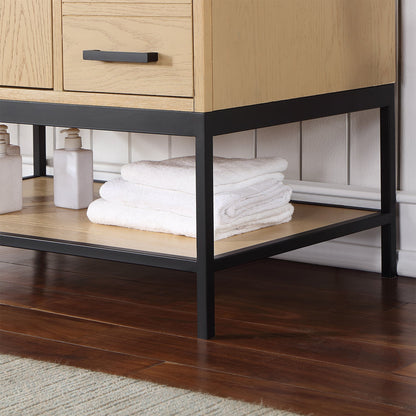 Wildy 36" Single Bathroom Vanity Set in Washed Oak with Grain White Engineered Stone Countertop without Mirror