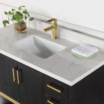 Wildy 48" Single Bathroom Vanity Set in Black Oak with Grain White Engineered Stone Countertop without Mirror