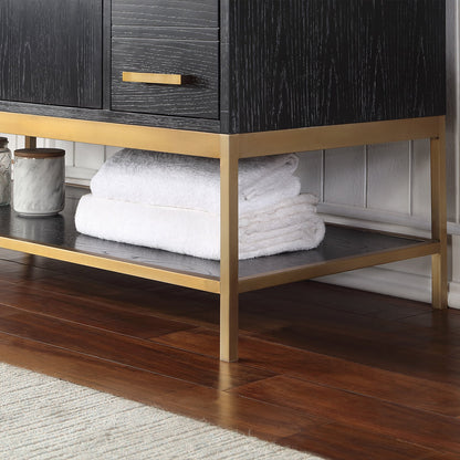 Wildy 48" Single Bathroom Vanity Set in Black Oak with Grain White Engineered Stone Countertop without Mirror