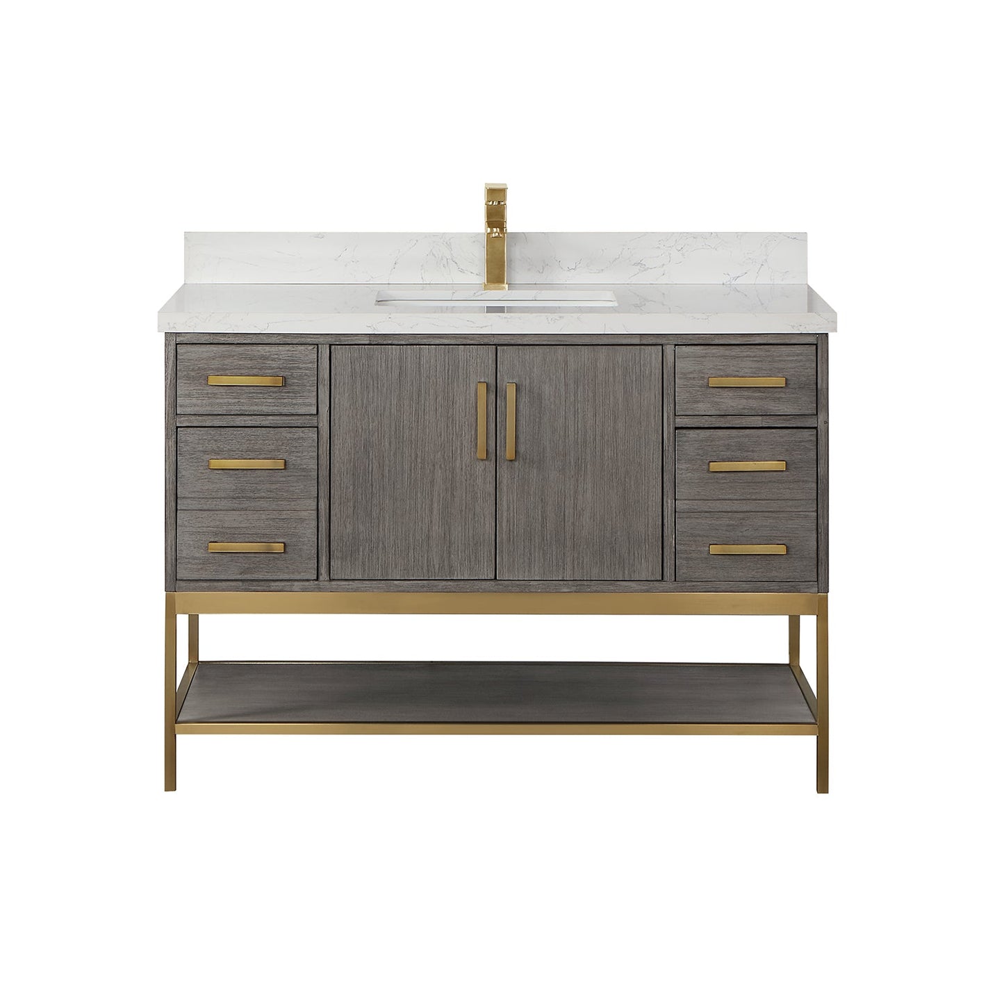 Wildy 48" Single Bathroom Vanity Set in Classical Grey with Grain White Engineered Stone Countertop without Mirror