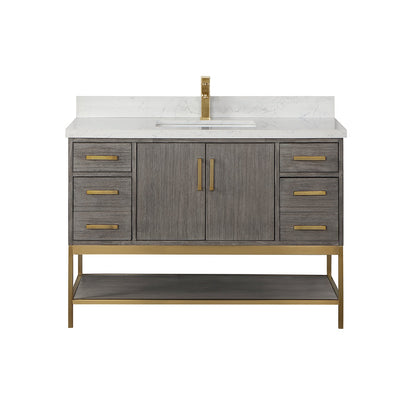 Wildy 48" Single Bathroom Vanity Set in Classical Grey with Grain White Engineered Stone Countertop without Mirror