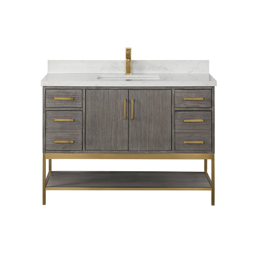Wildy 48" Single Bathroom Vanity Set in Classical Grey with Grain White Engineered Stone Countertop without Mirror