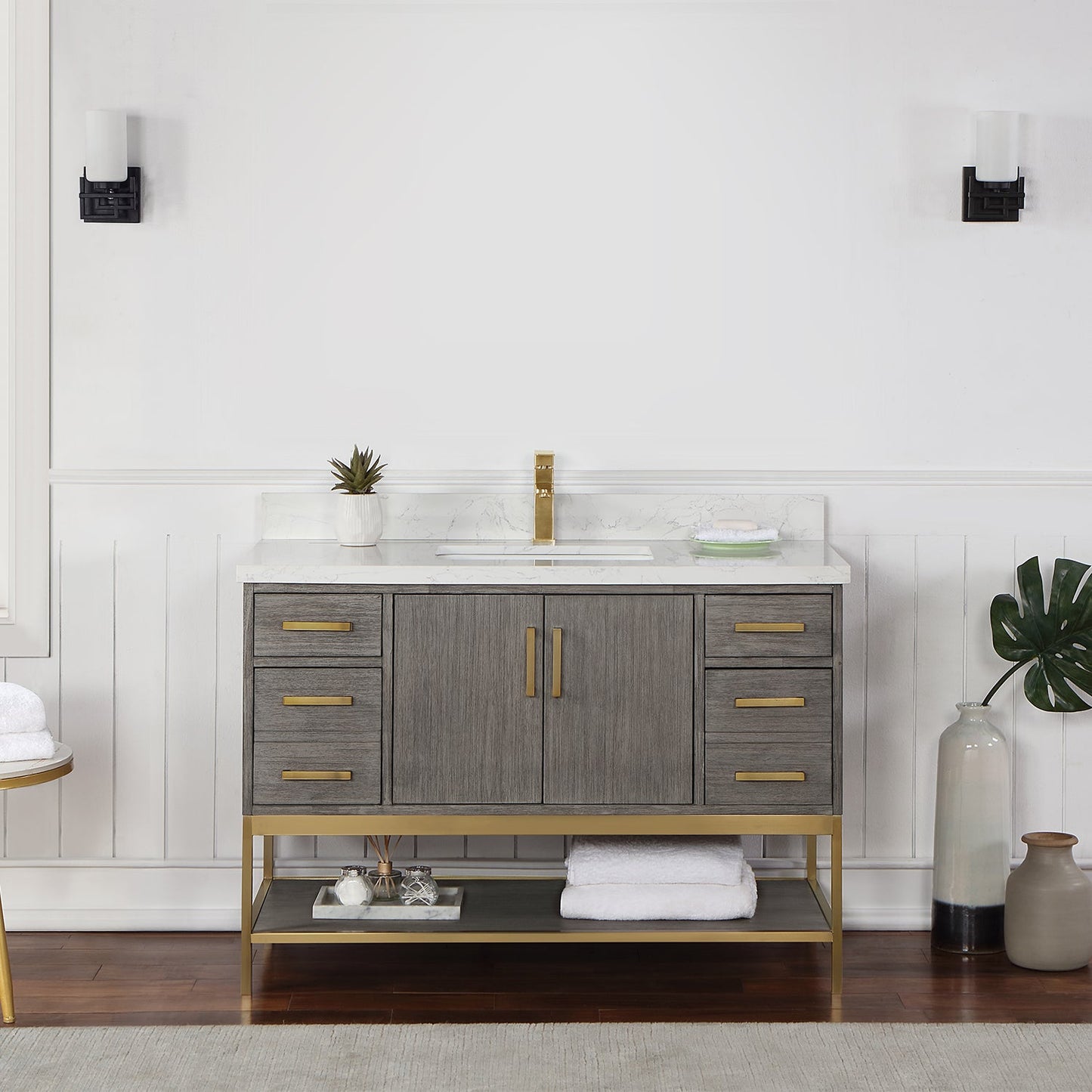 Wildy 48" Single Bathroom Vanity Set in Classical Grey with Grain White Engineered Stone Countertop without Mirror