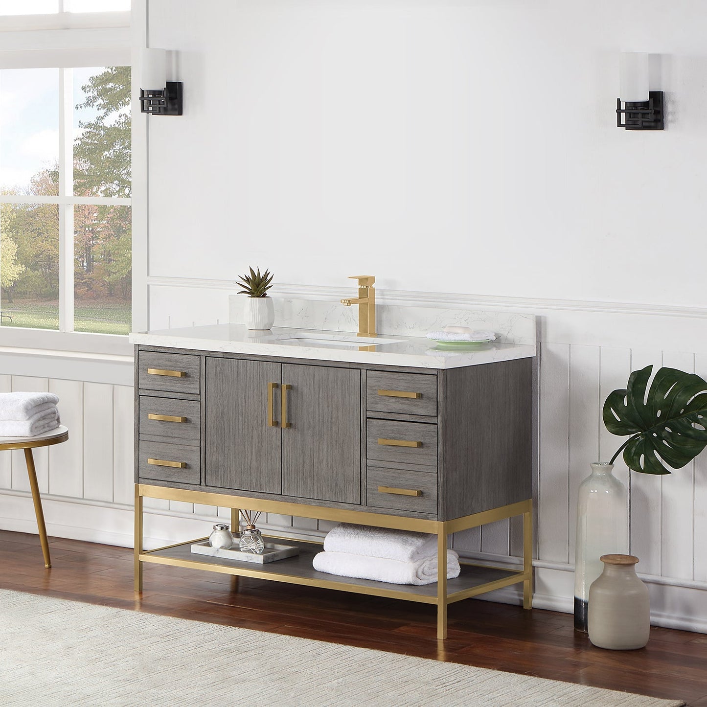 Wildy 48" Single Bathroom Vanity Set in Classical Grey with Grain White Engineered Stone Countertop without Mirror
