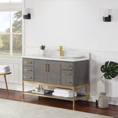 Wildy 48" Single Bathroom Vanity Set in Classical Grey with Grain White Engineered Stone Countertop without Mirror