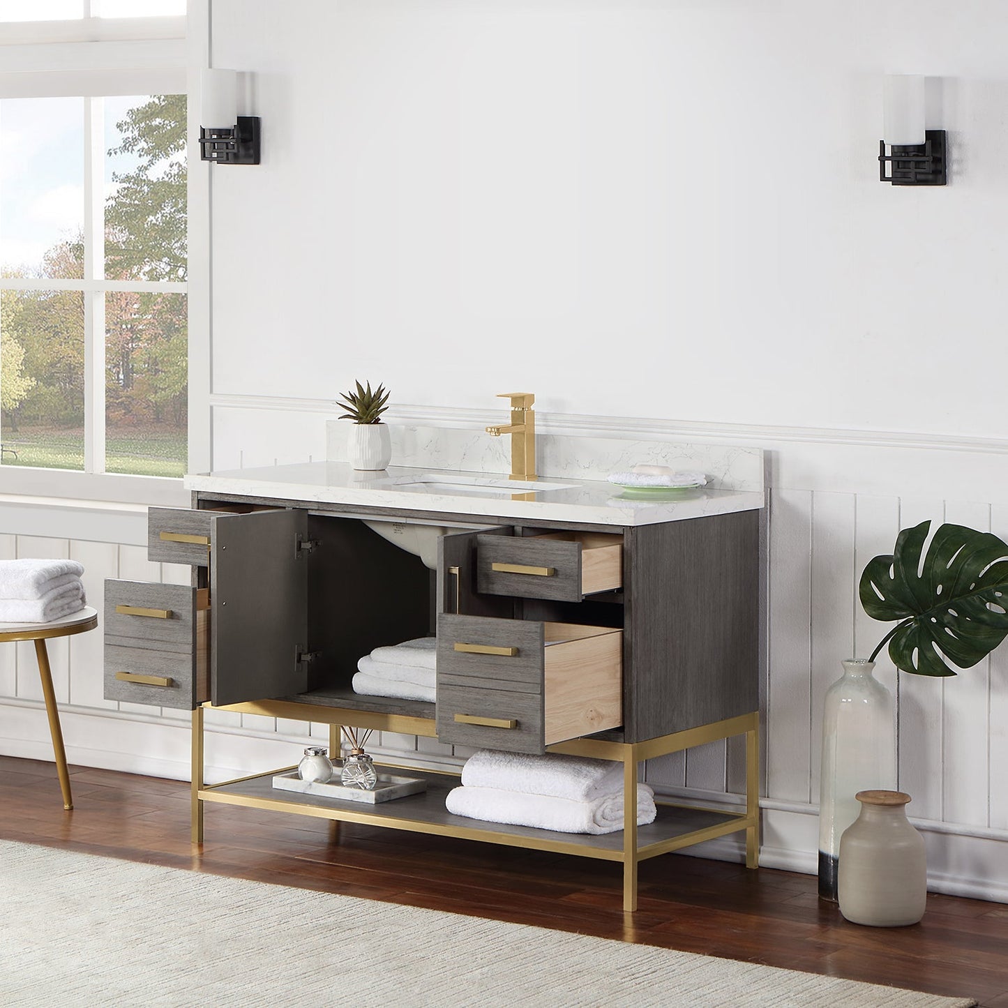 Wildy 48" Single Bathroom Vanity Set in Classical Grey with Grain White Engineered Stone Countertop without Mirror