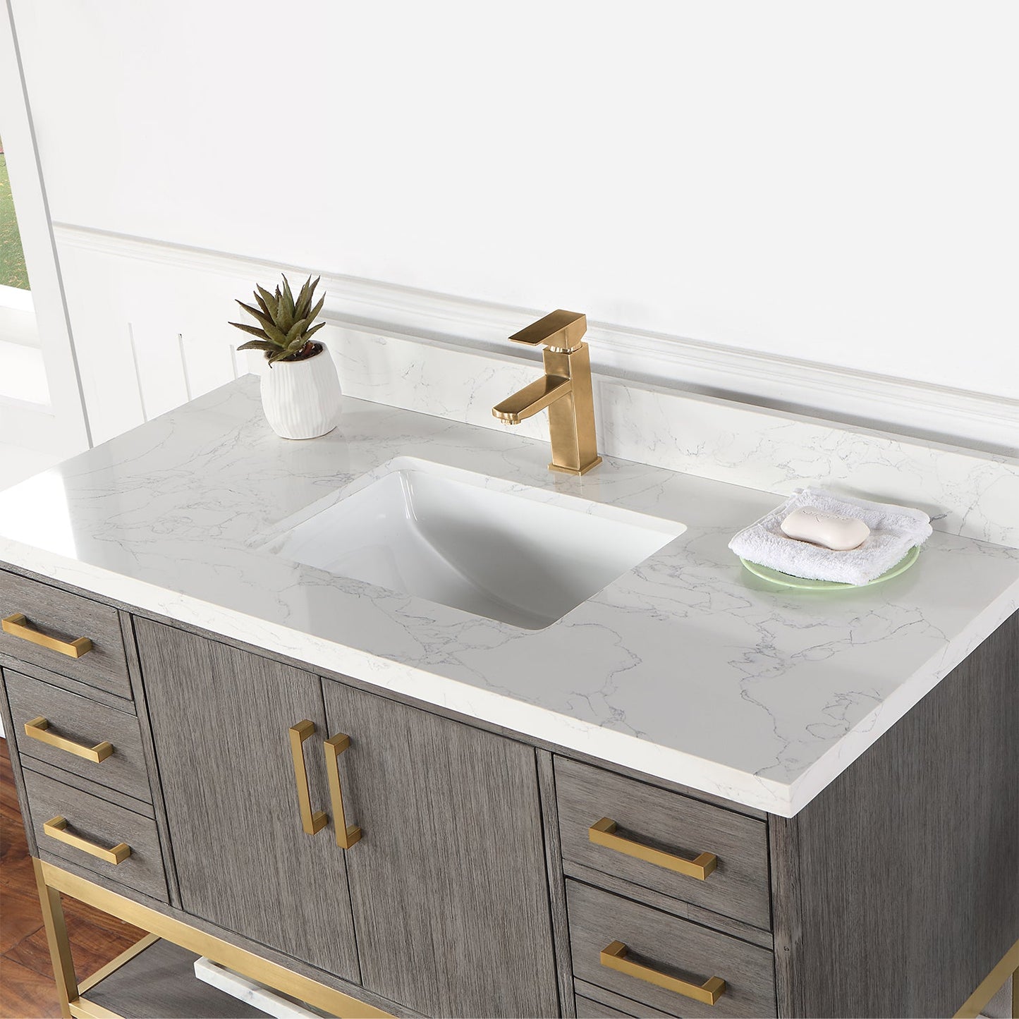 Wildy 48" Single Bathroom Vanity Set in Classical Grey with Grain White Engineered Stone Countertop without Mirror