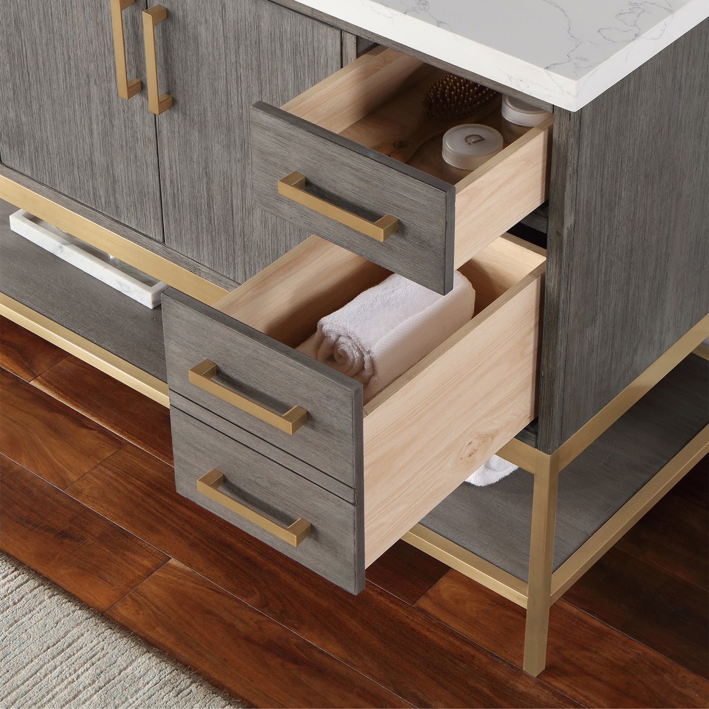 Wildy 48" Single Bathroom Vanity Set in Classical Grey with Grain White Engineered Stone Countertop without Mirror